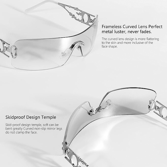 Silver Tint Rimless Y2k Sunglasses Women Metal Rectangle Vintage Glasses Fashion - Picture 6 of 6